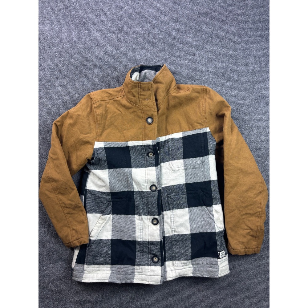 Kavu Highlands Jacket Womens M Brown Buffalo Plaid Colorblock Quilted Lined